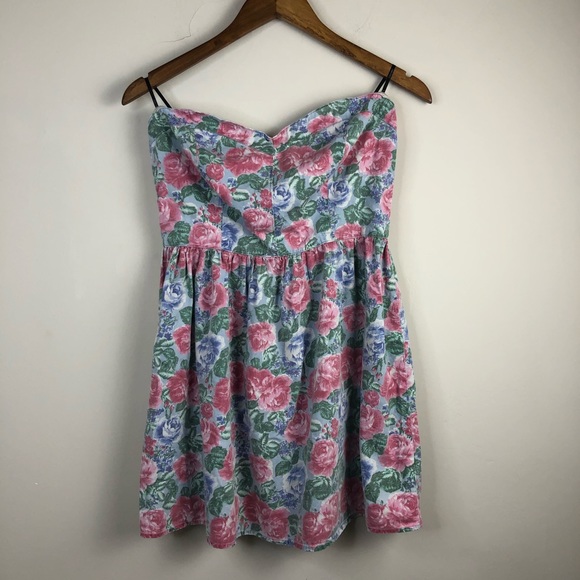 Forever 21 Strapless Chambray Floral Mini Dress - Picture 1 of 8